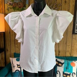 Vintage Ruffle Sleeve Button Up Blouse
